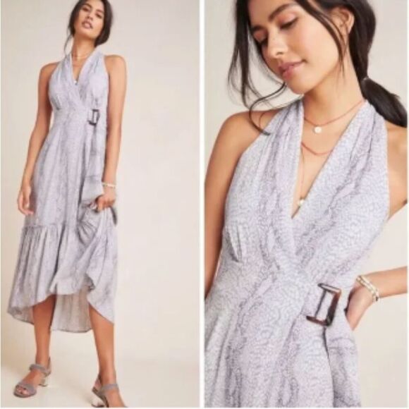 by Anthropologie‎ Marfa Maxi Dress Sz 0 EUC Snakeskin Summer Feminine Romantic - Picture 1 of 12